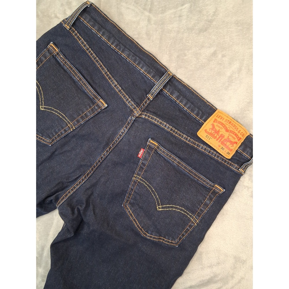 Levis 511 Mens 36x30 Slim Fit Straight Leg Dark Indigo Blue Stretch Denim Jeans